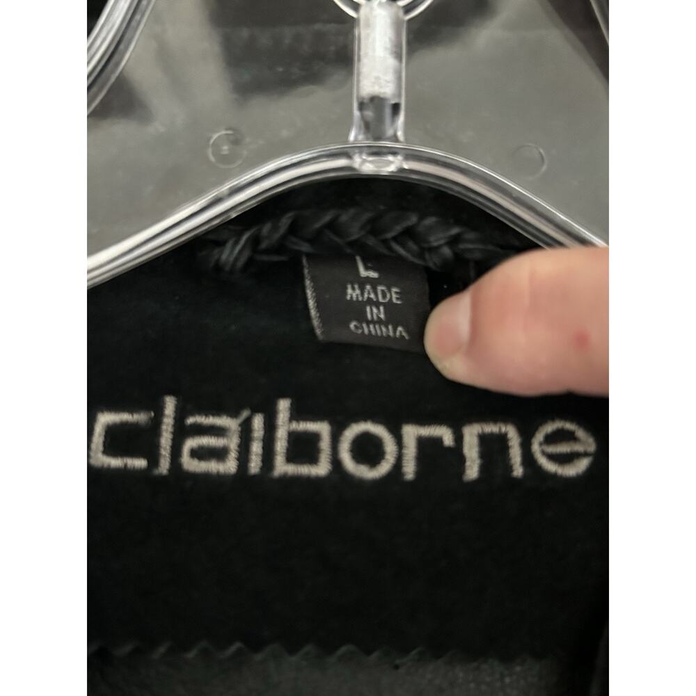 Vintage Claiborne Black Leather Shirt Jacket Mens Large 90s Minimalist Shacket - Picture 5 of 7